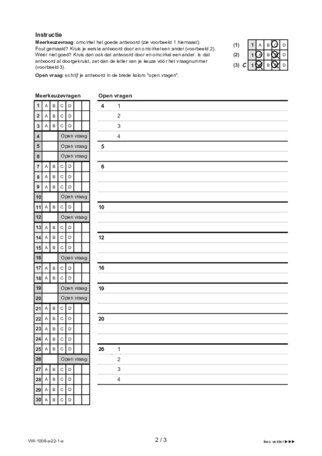 Antwoordblad examen VWO Turks 2022, tijdvak 1. Pagina 2