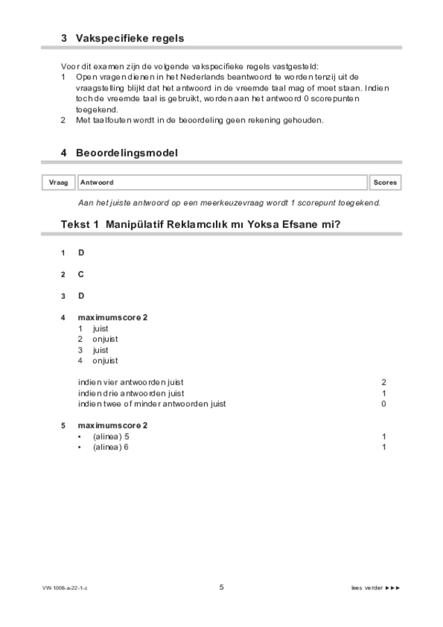 Correctievoorschrift examen VWO Turks 2022, tijdvak 1. Pagina 5