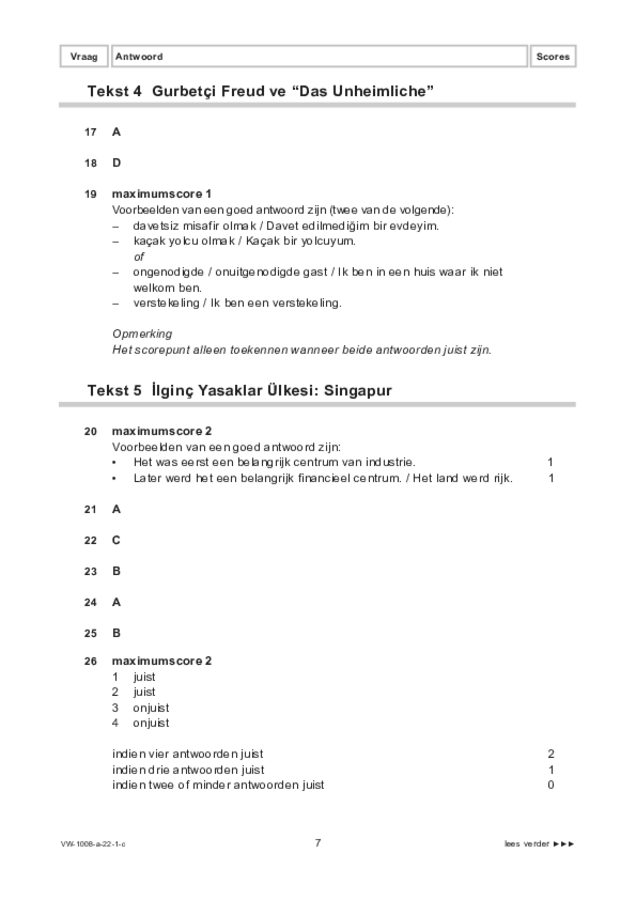 Correctievoorschrift examen VWO Turks 2022, tijdvak 1. Pagina 7