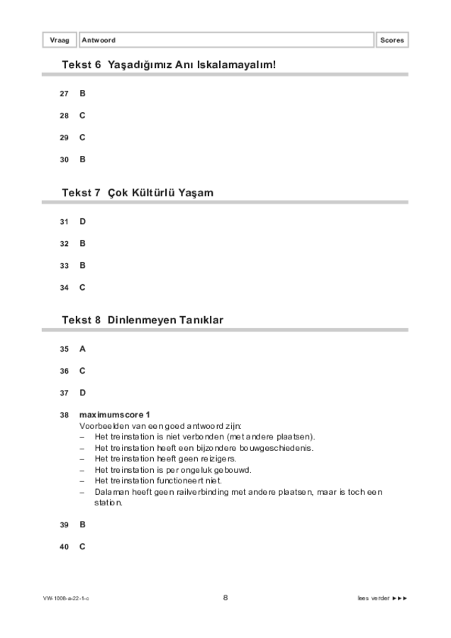 Correctievoorschrift examen VWO Turks 2022, tijdvak 1. Pagina 8