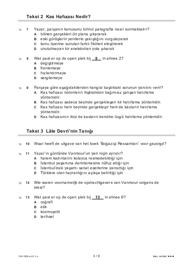 Opgaven examen VWO Turks 2022, tijdvak 1. Pagina 3