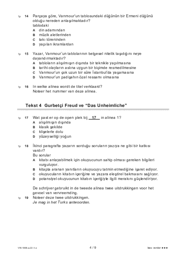 Opgaven examen VWO Turks 2022, tijdvak 1. Pagina 4