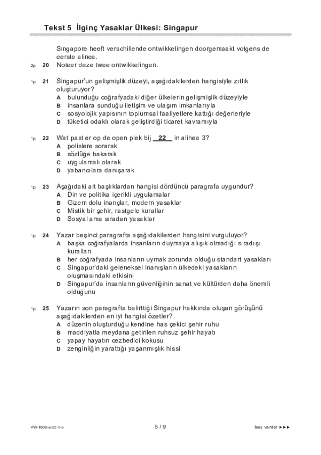 Opgaven examen VWO Turks 2022, tijdvak 1. Pagina 5