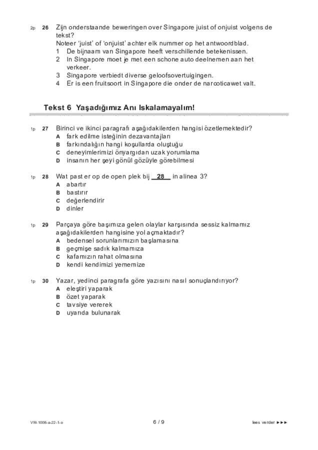 Opgaven examen VWO Turks 2022, tijdvak 1. Pagina 6