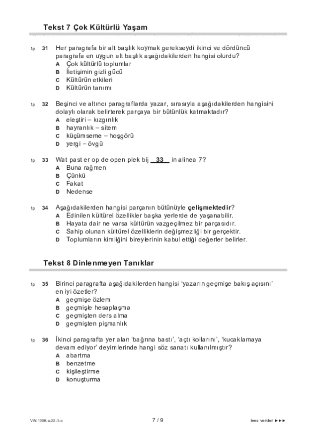 Opgaven examen VWO Turks 2022, tijdvak 1. Pagina 7