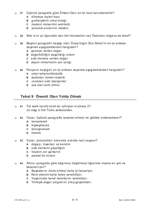 Opgaven examen VWO Turks 2022, tijdvak 1. Pagina 8