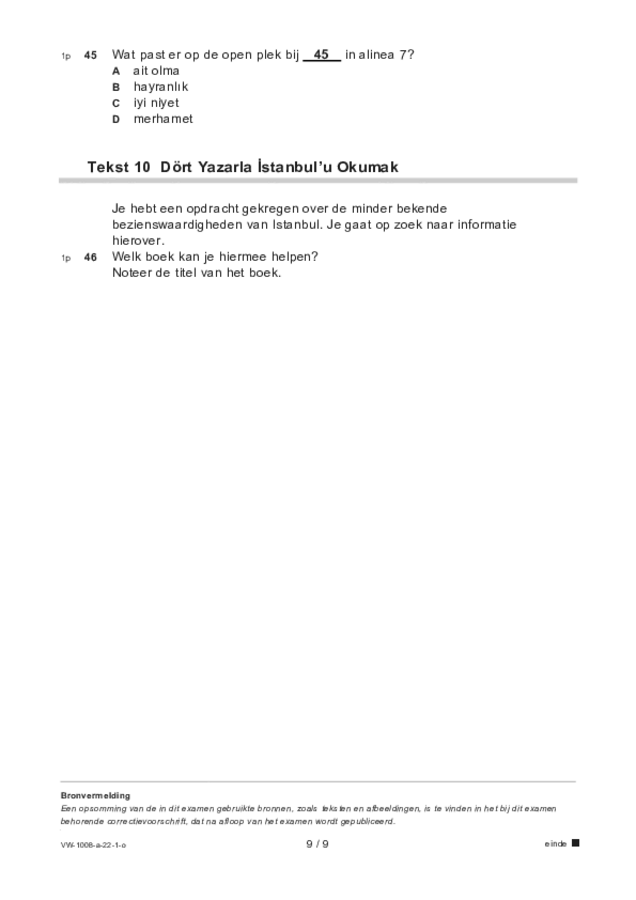 Opgaven examen VWO Turks 2022, tijdvak 1. Pagina 9