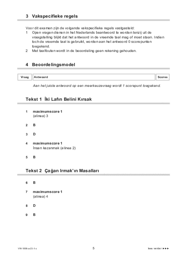 Correctievoorschrift examen VWO Turks 2023, tijdvak 1. Pagina 5