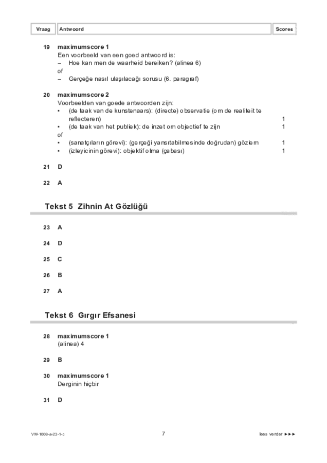 Correctievoorschrift examen VWO Turks 2023, tijdvak 1. Pagina 7