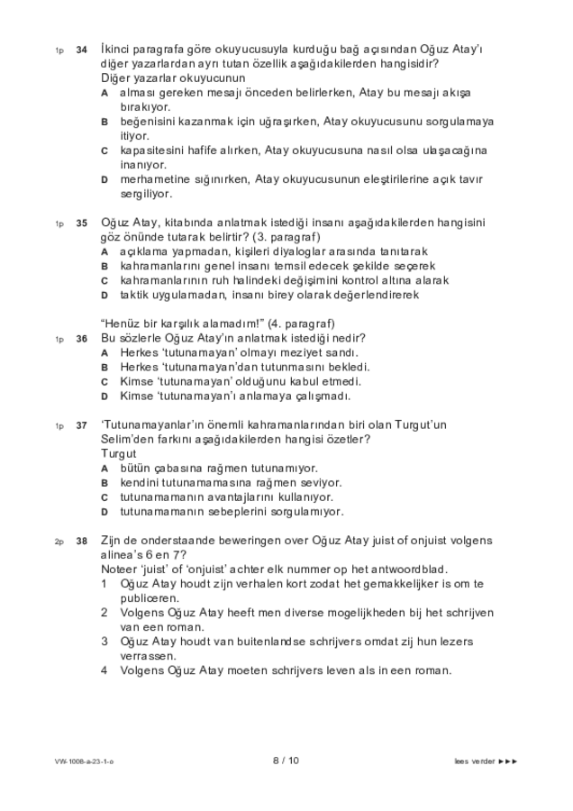 Opgaven examen VWO Turks 2023, tijdvak 1. Pagina 8