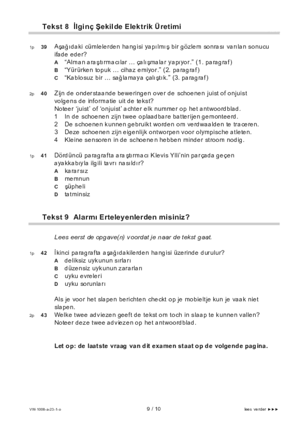 Opgaven examen VWO Turks 2023, tijdvak 1. Pagina 9