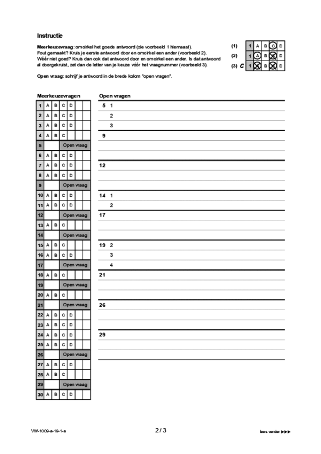 Antwoordblad examen VWO Arabisch 2019, tijdvak 1. Pagina 2