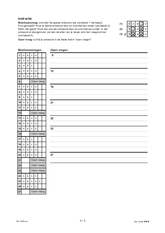 Antwoordblad examen VWO Arabisch 2021, tijdvak 1. Pagina 2
