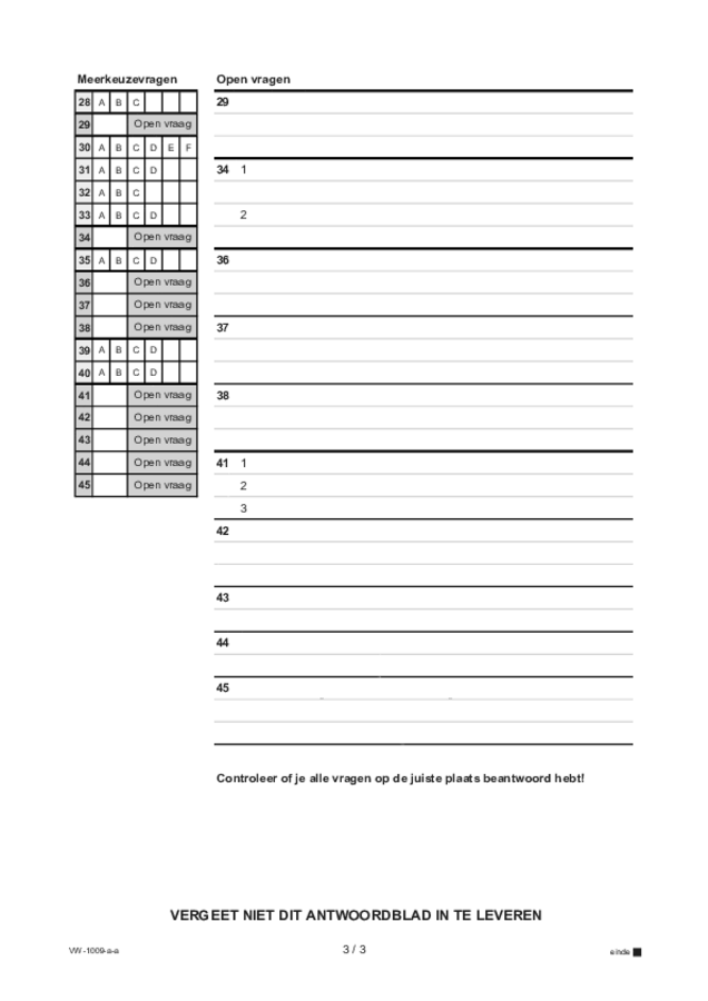 Antwoordblad examen VWO Arabisch 2021, tijdvak 1. Pagina 3