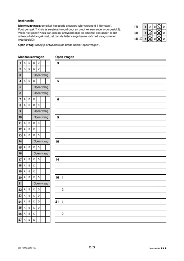 Antwoordblad examen VWO Arabisch 2022, tijdvak 1. Pagina 2