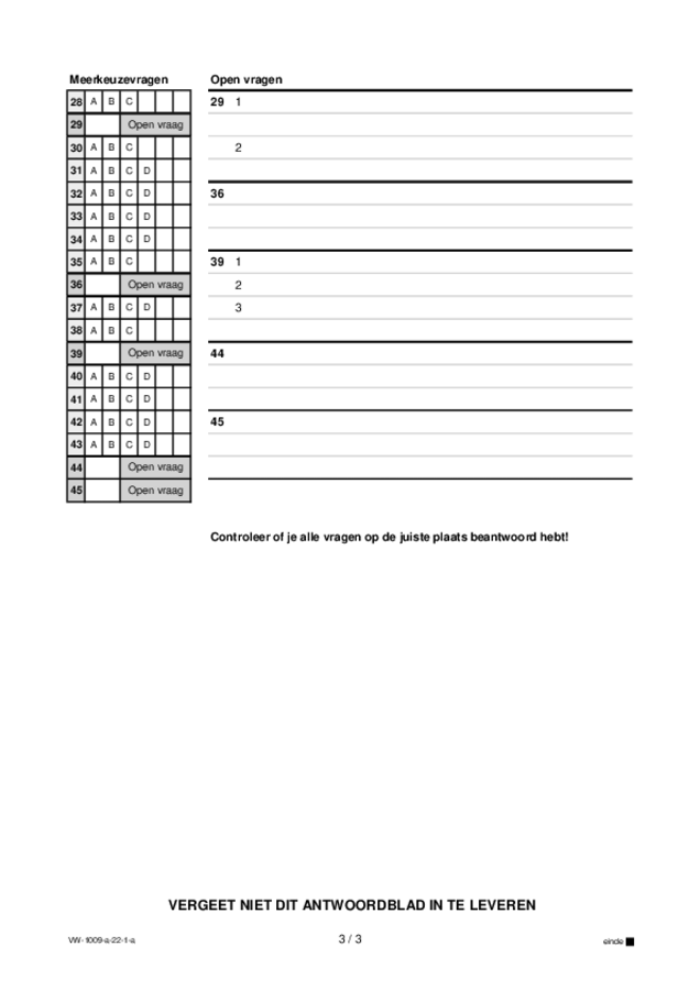 Antwoordblad examen VWO Arabisch 2022, tijdvak 1. Pagina 3