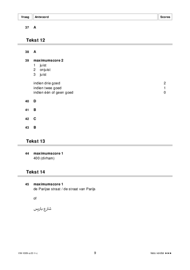 Correctievoorschrift examen VWO Arabisch 2022, tijdvak 1. Pagina 9