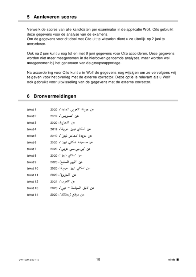 Correctievoorschrift examen VWO Arabisch 2022, tijdvak 1. Pagina 10