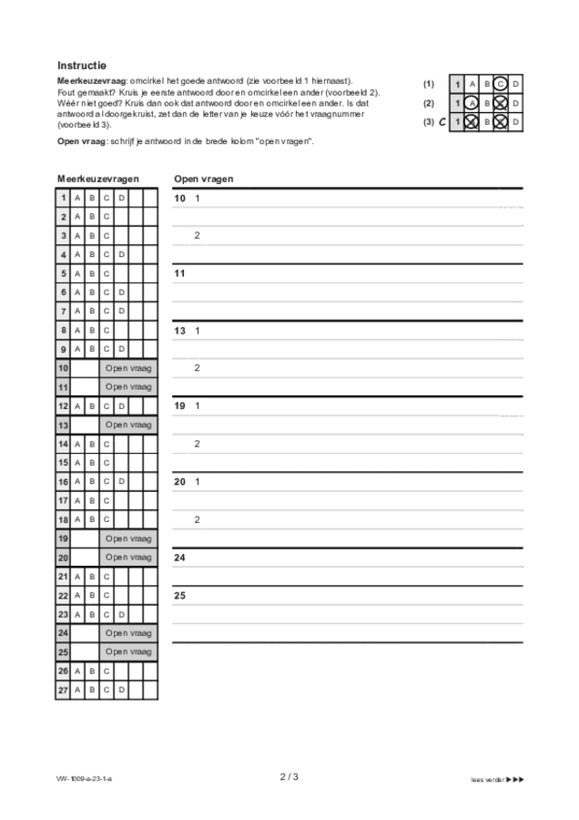 Antwoordblad examen VWO Arabisch 2023, tijdvak 1. Pagina 2