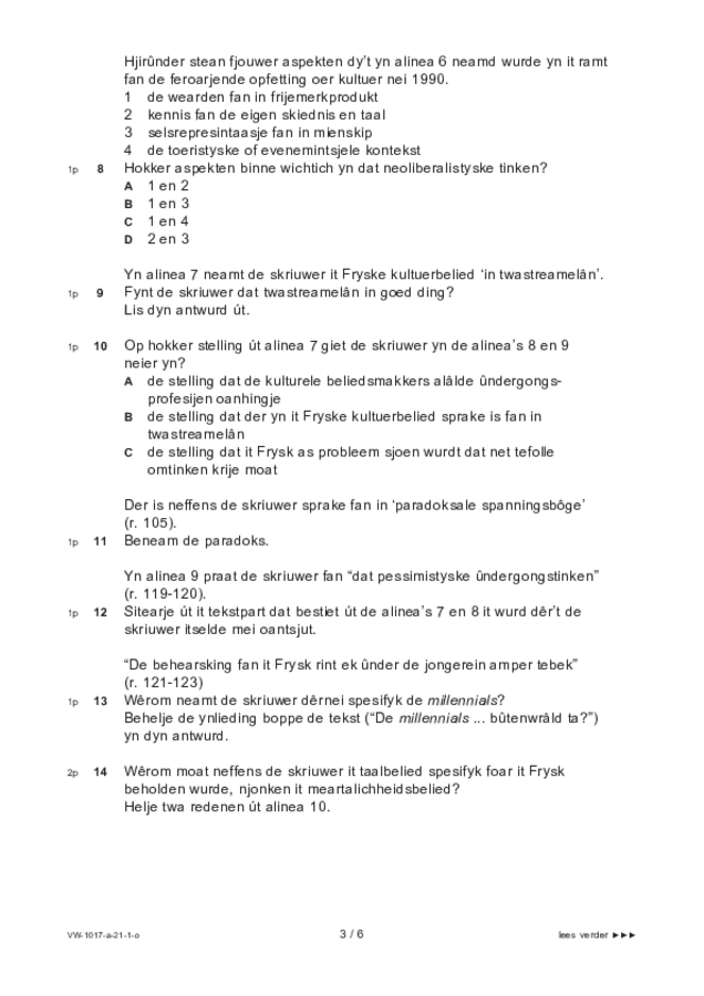 Opgaven examen VWO Fries 2021, tijdvak 1. Pagina 3