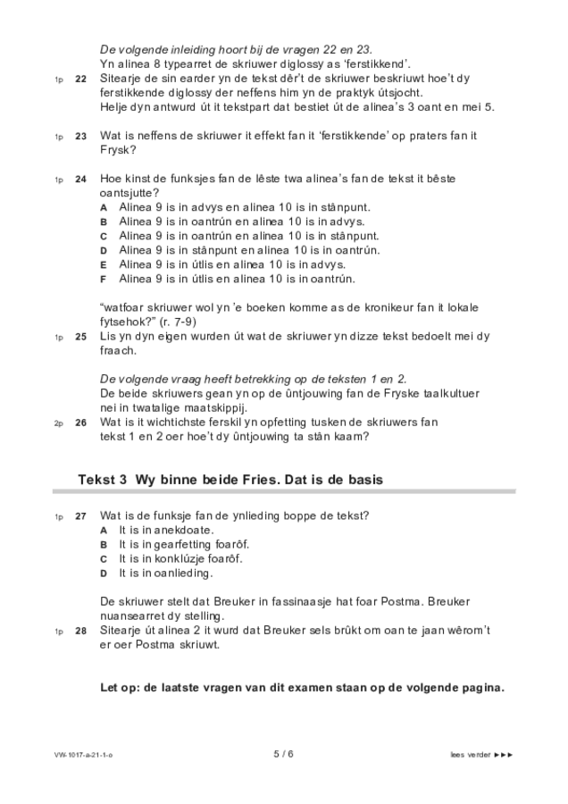 Opgaven examen VWO Fries 2021, tijdvak 1. Pagina 5