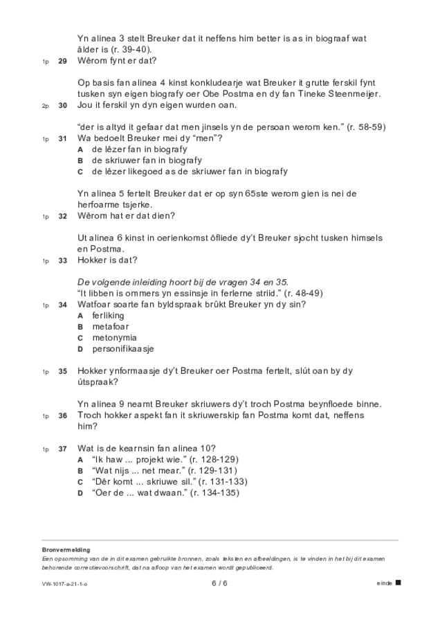 Opgaven examen VWO Fries 2021, tijdvak 1. Pagina 6