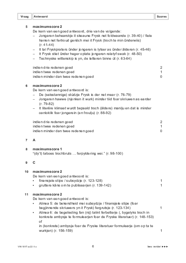 Correctievoorschrift examen VWO Fries 2022, tijdvak 1. Pagina 6