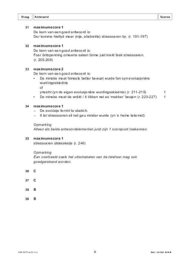 Correctievoorschrift examen VWO Fries 2022, tijdvak 1. Pagina 9