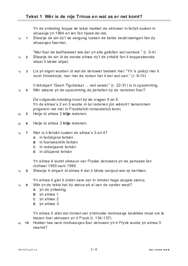 Opgaven examen VWO Fries 2022, tijdvak 1. Pagina 2