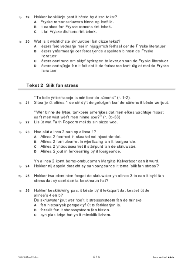 Opgaven examen VWO Fries 2022, tijdvak 1. Pagina 4