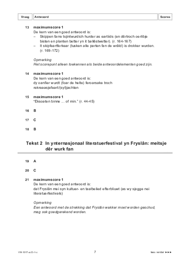 Correctievoorschrift examen VWO Fries 2023, tijdvak 1. Pagina 7