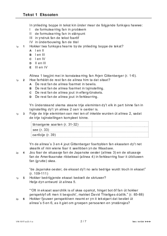 Opgaven examen VWO Fries 2023, tijdvak 1. Pagina 2