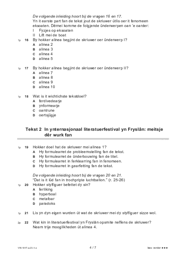 Opgaven examen VWO Fries 2023, tijdvak 1. Pagina 4
