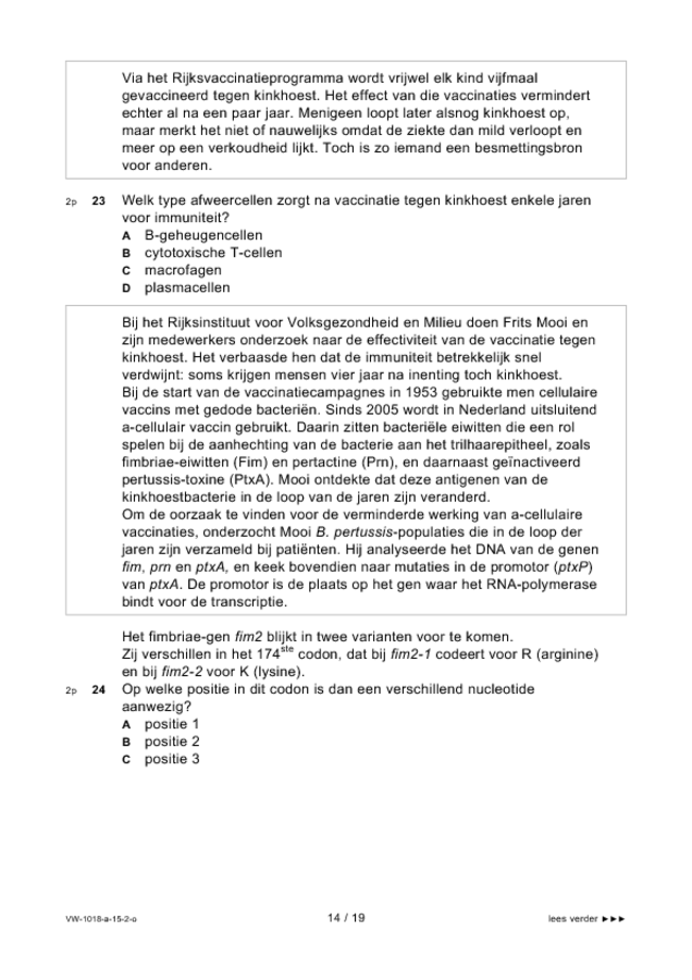 Opgaven examen VWO biologie 2015, tijdvak 2. Pagina 14
