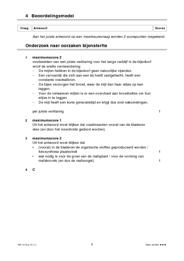 Correctievoorschrift examen VWO biologie 2016, tijdvak 1. Pagina 5