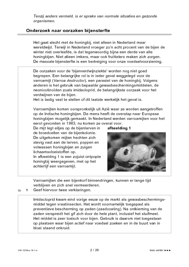 Opgaven examen VWO biologie 2016, tijdvak 1. Pagina 2