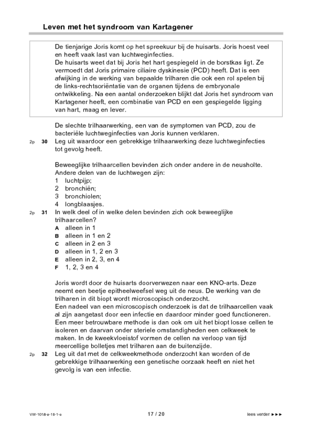 Opgaven examen VWO biologie 2016, tijdvak 1. Pagina 17