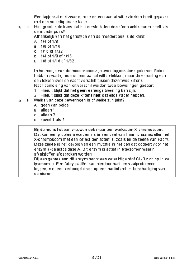 Opgaven examen VWO biologie 2017, tijdvak 2. Pagina 6