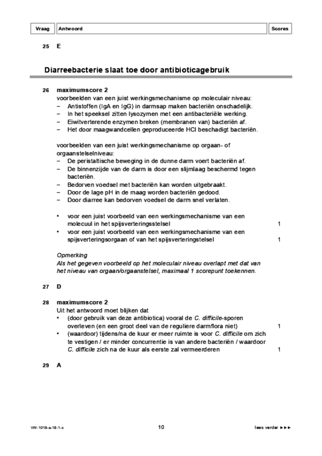 Correctievoorschrift examen VWO biologie 2019, tijdvak 1. Pagina 10