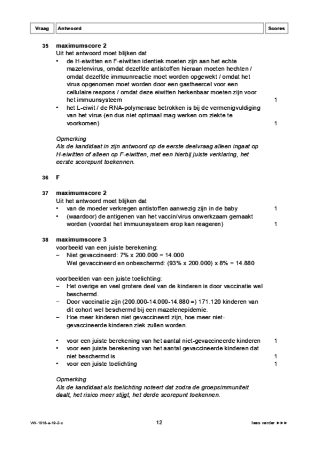 Correctievoorschrift examen VWO biologie 2019, tijdvak 2. Pagina 12