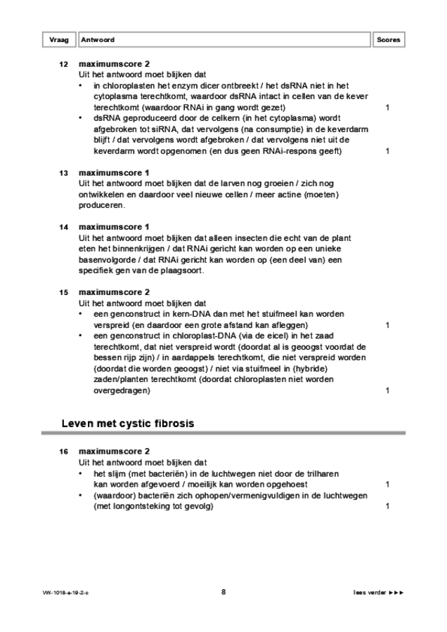 Correctievoorschrift examen VWO biologie 2019, tijdvak 2. Pagina 8