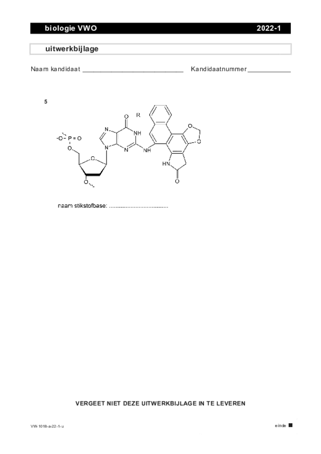 Uitwerkbijlage examen VWO biologie 2022, tijdvak 1. Pagina 1