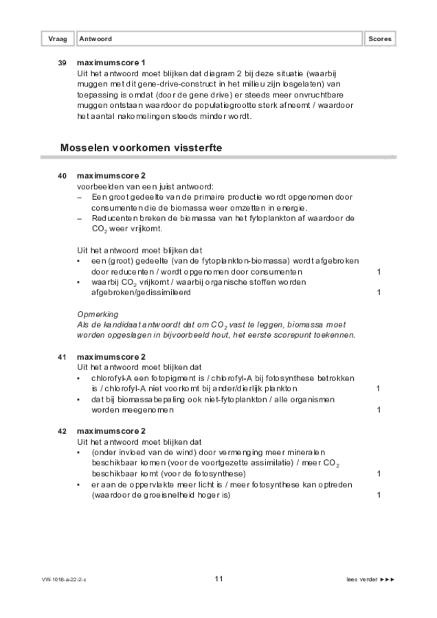 Correctievoorschrift examen VWO biologie 2022, tijdvak 2. Pagina 11