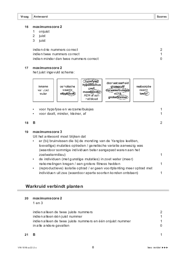 Correctievoorschrift examen VWO biologie 2022, tijdvak 2. Pagina 8