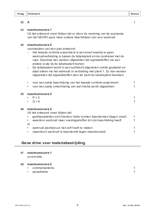 Correctievoorschrift examen VWO biologie 2022, tijdvak 2. Pagina 9