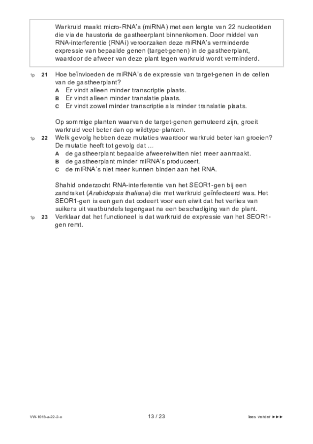 Opgaven examen VWO biologie 2022, tijdvak 2. Pagina 13