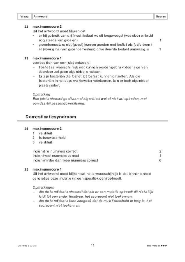 Correctievoorschrift examen VWO biologie 2022, tijdvak 3. Pagina 11