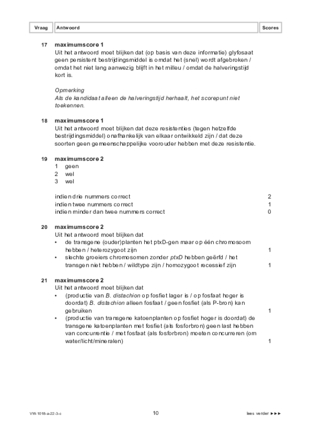 Correctievoorschrift examen VWO biologie 2022, tijdvak 3. Pagina 10