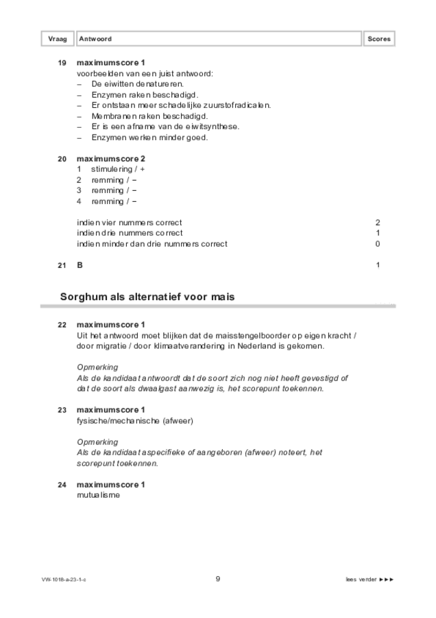 Correctievoorschrift examen VWO biologie 2023, tijdvak 1. Pagina 9