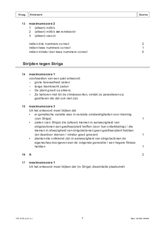 Correctievoorschrift examen VWO biologie 2023, tijdvak 2. Pagina 7